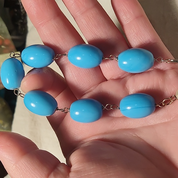 Bracelet, earrings set,925 silver,blue stone "?" One flat pearl , - Picture 5 of 5